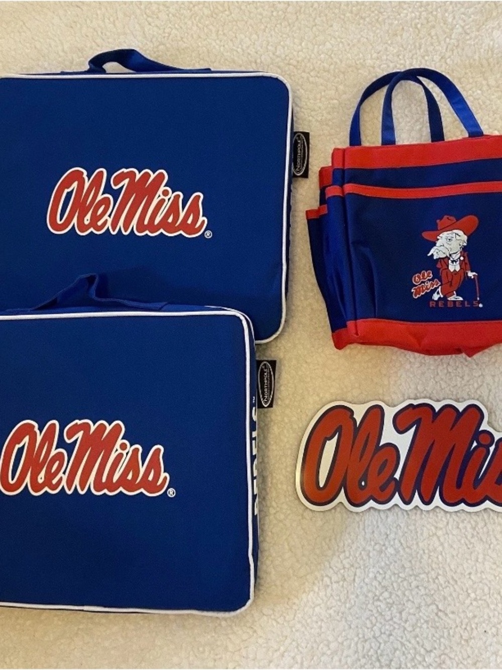 Ole Miss Rebels Game Day Lot Stadium Cushion Seats, Organizer Bag, & Car Magnet